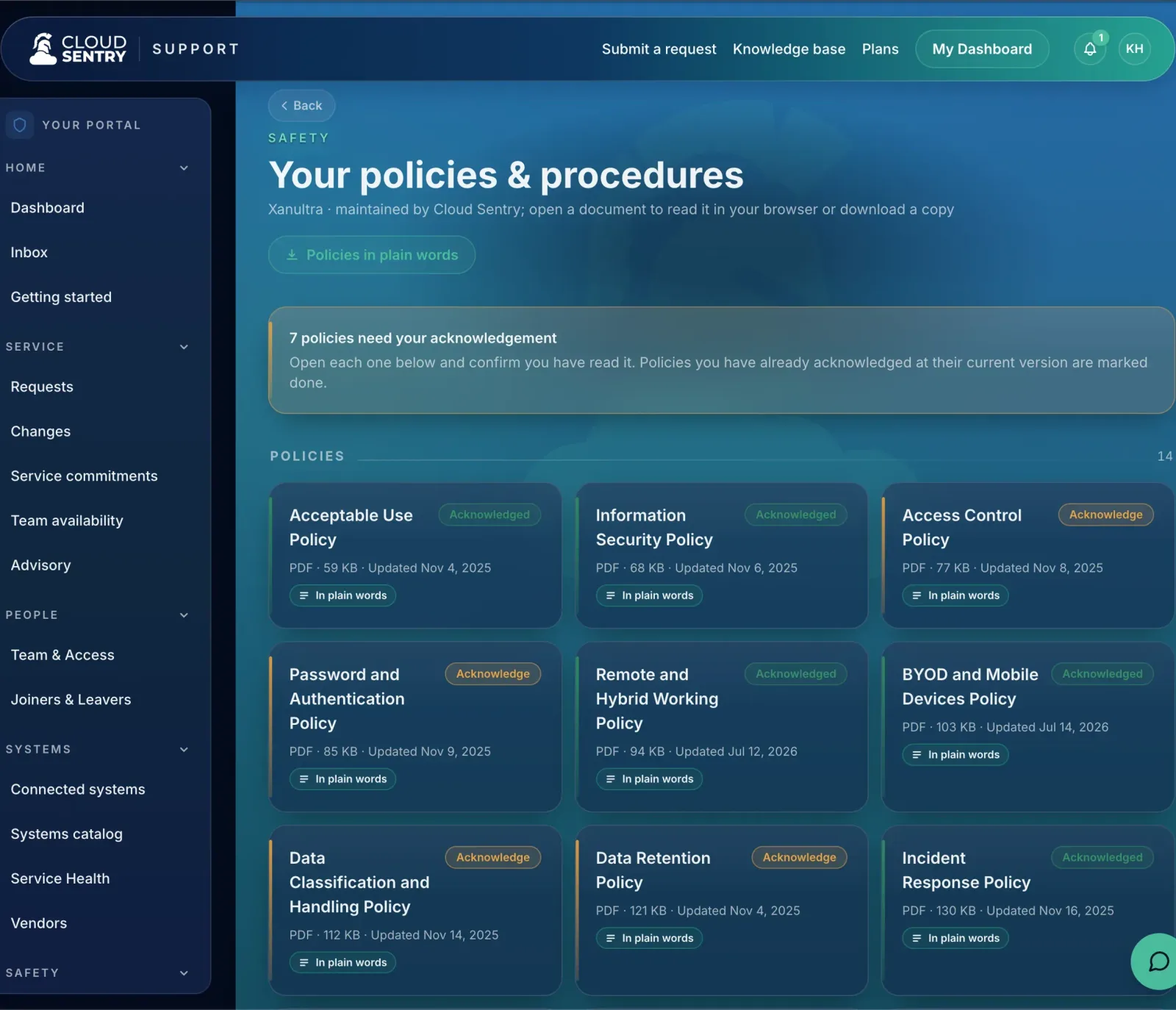 Cloud Sentry portal: Policies